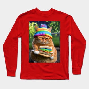 Orange Cat with Rainbow Hat Long Sleeve T-Shirt